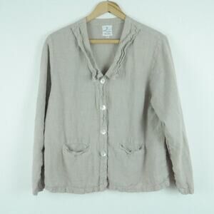 Via Vai Medium Top 100% Linen Boho Lagenlook Boxy Collared Beachy Button Up